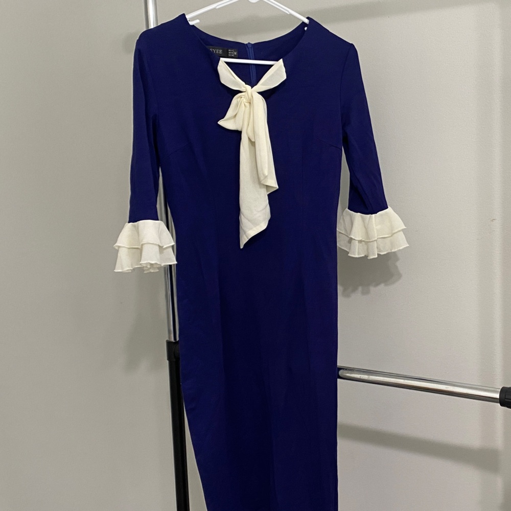 Vintage Navy Dress with Ivory Details